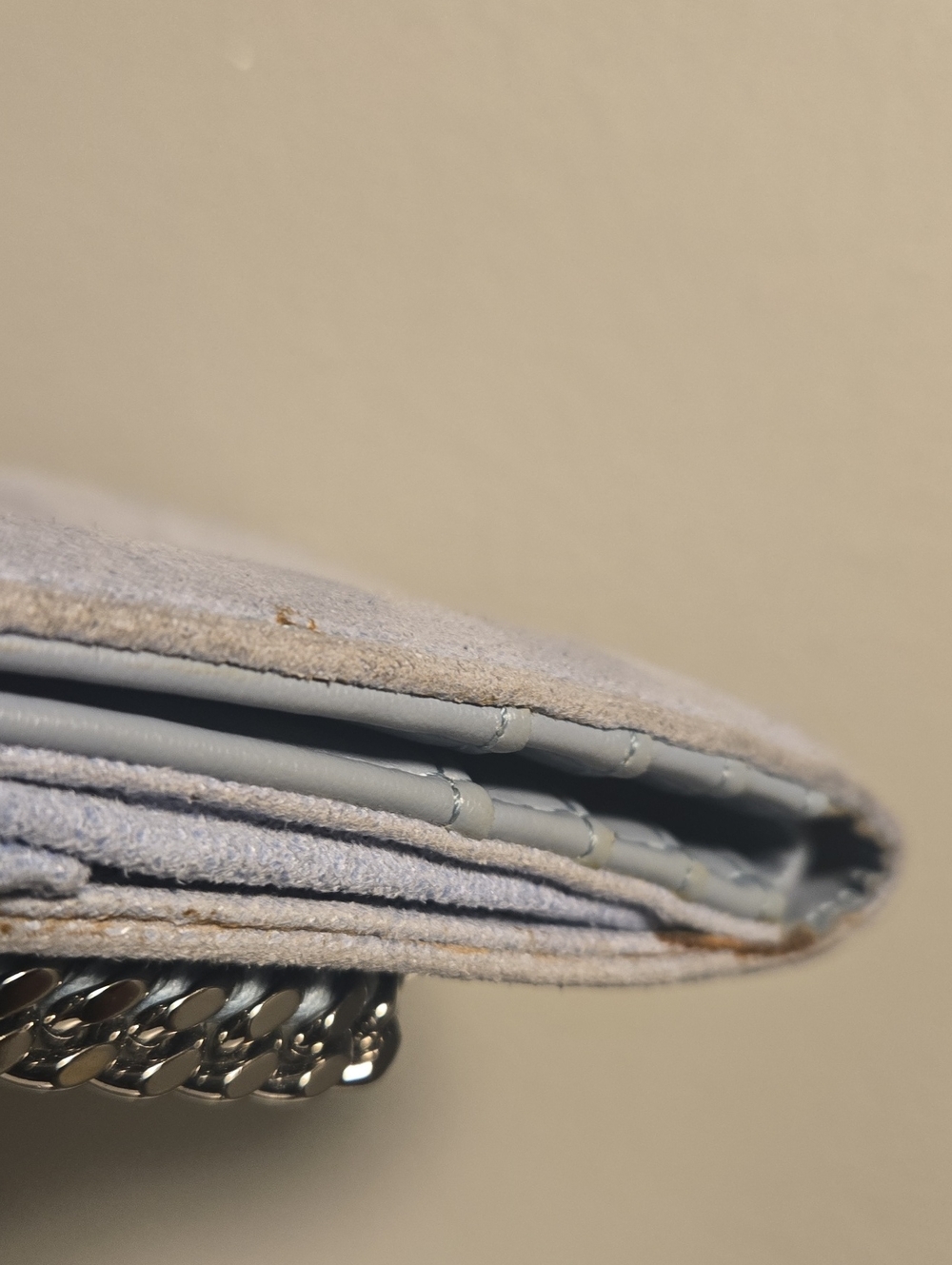 Stella McCartney light gray/blue mini chain-trim wallet - Picture 12 of 14